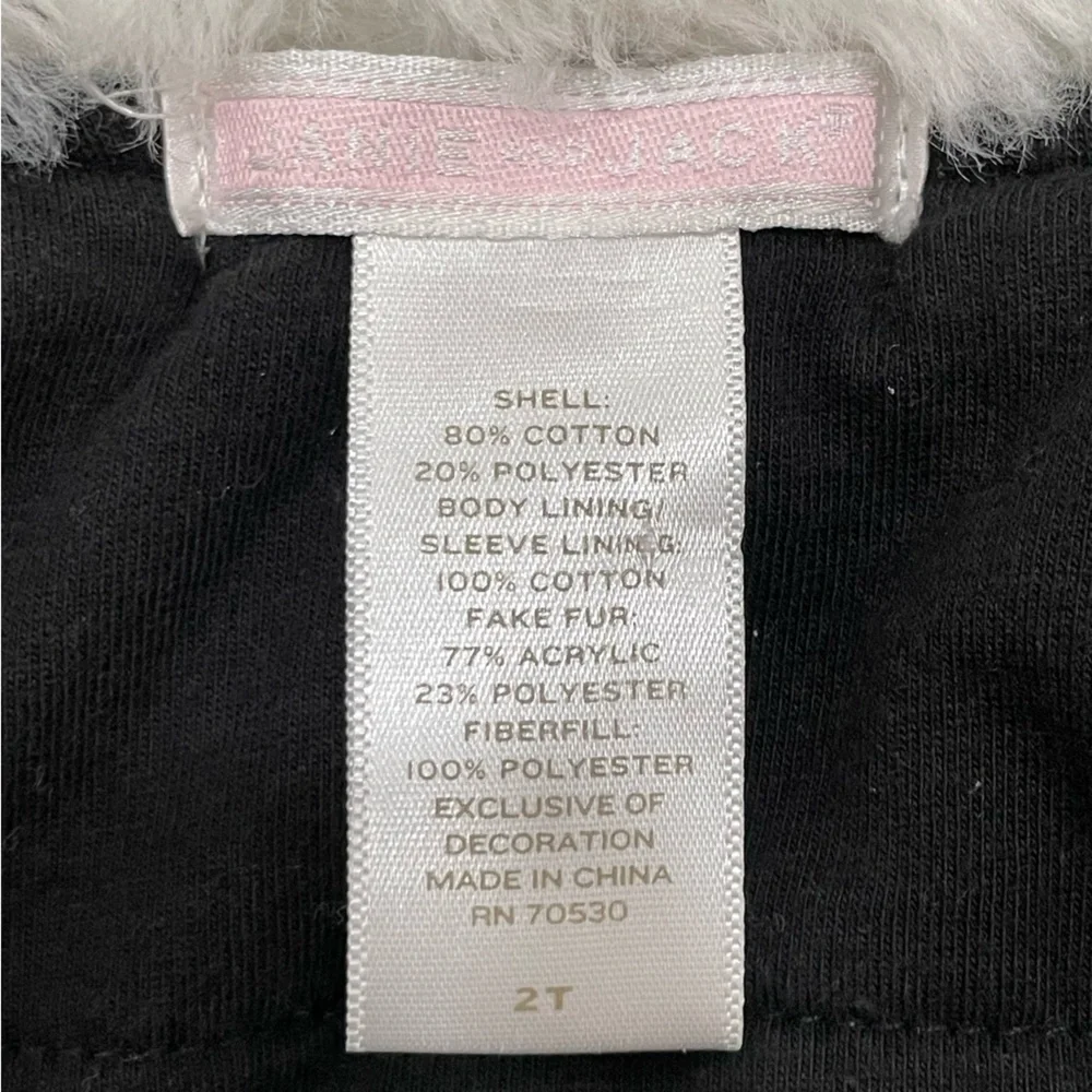 Janie and Jack Girls 2T Velour Jacket Black White Full Zip FauxFur Plushy Hood